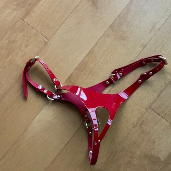 MarieMur Red leather bondage bra and panties - Picture 6 of 14